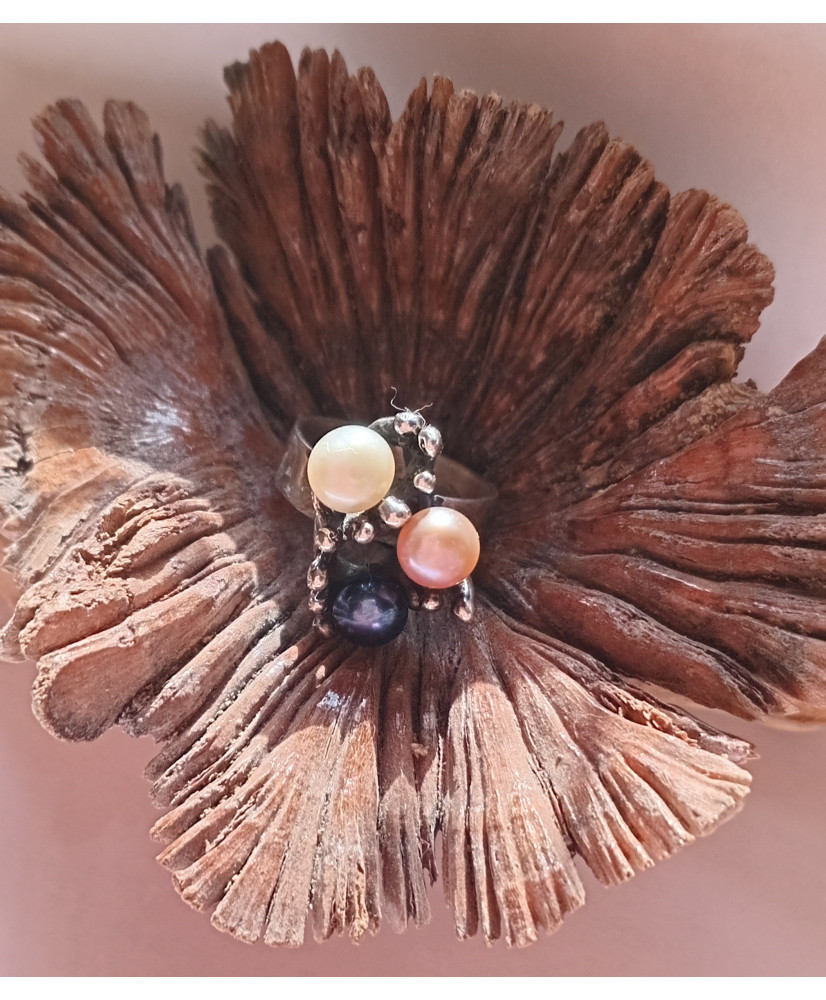 anillo, artesanal, plata .925, unico, original, perlas, regalo,hecho a mano,accesorio, vanguardista, diferente, moderno