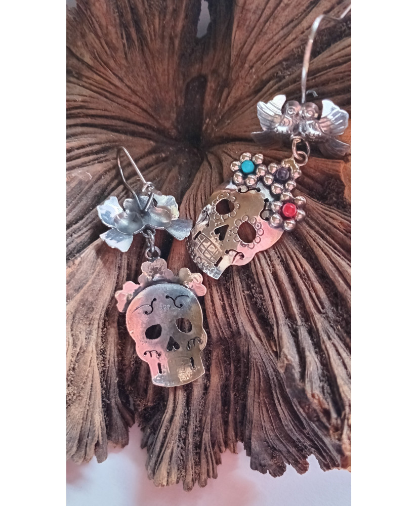 aretes, pieza única, artesanal, joyeria, piedras naturales, plata, regalo, souvenirs,juvenil, decorativo, accesorio, catrina