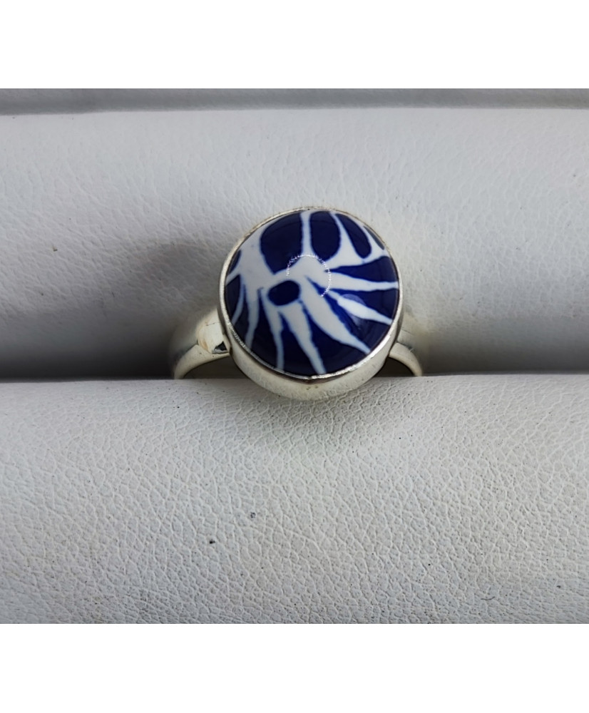 Anillo biselado de talavera con plata