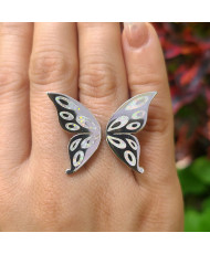 Anillo Ajustable Mariposa Aros Opalo Blanco