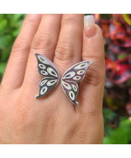 Anillo Ajustable Mariposa Aros Opalo Blanco