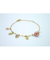 Pulsera de talavera rosa con aplicaciones en chapa de oro 