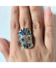 Anillo Ajustable Unisex Serpiente Emplumada Multicolor