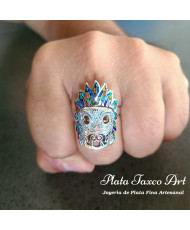 Anillo Ajustable Unisex Serpiente Emplumada Multicolor