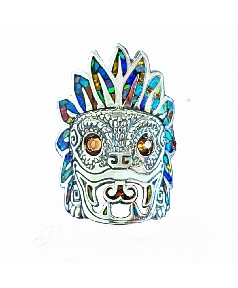 Anillo Ajustable Unisex Serpiente Emplumada Multicolor