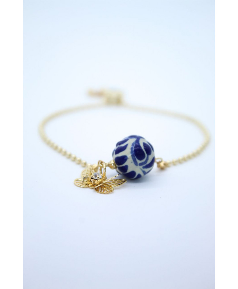 Pulsera de talavera con aplicaciones en oro 
