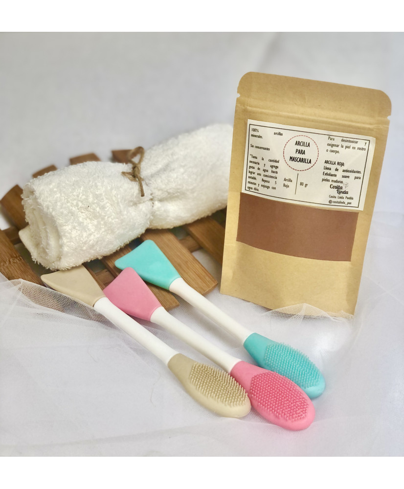 kit de arcillas minerales para mascarilla 80grs con toalla y palita aplicadora 