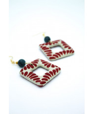 Aretes talavera rojos de cuadro 