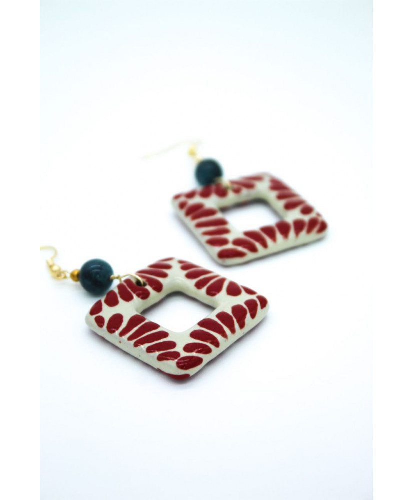 Aretes talavera rojos de cuadro 
