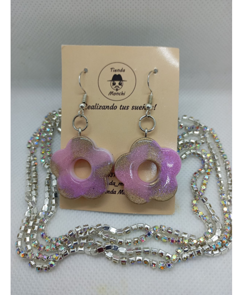 Aretes Flor Marmolada Resina