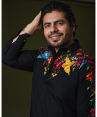 Camisa Negra Bordada Acateca Otomí Caballero