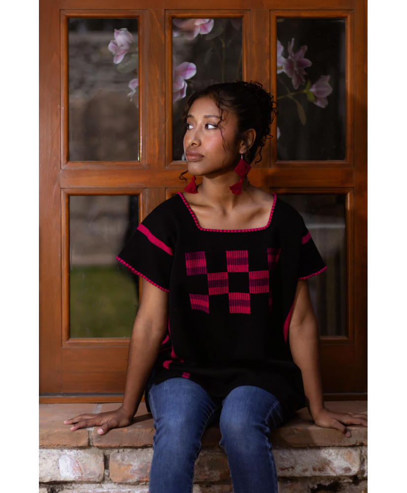 huipil cuadros cancuc negro 