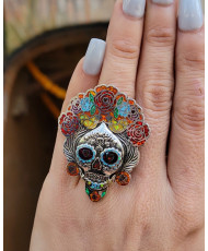 Anillo Catrina Bruja Plata con Opalos