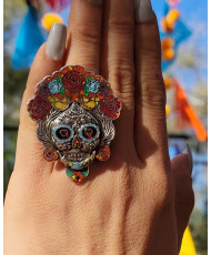 Anillo Catrina Bruja Plata con Opalos
