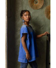 Blusa de cajón pepenado alta Azul