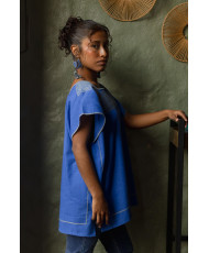 Blusa de cajón pepenado alta Azul