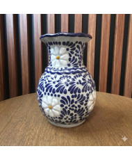 Florero 20cm talavera azul con margarita