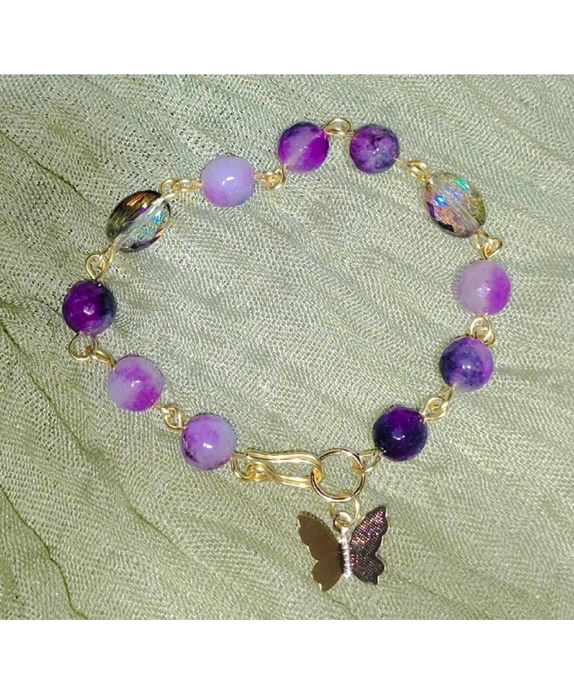 PULSERA CON AGATA TEÑIDA FACETADA HECHA CON TECNICA DE ALAMBRISMO