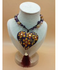 COLLAR CORAZON MADERA MORADO