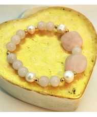 PULSERA CUARZO ROSA Y PERLA