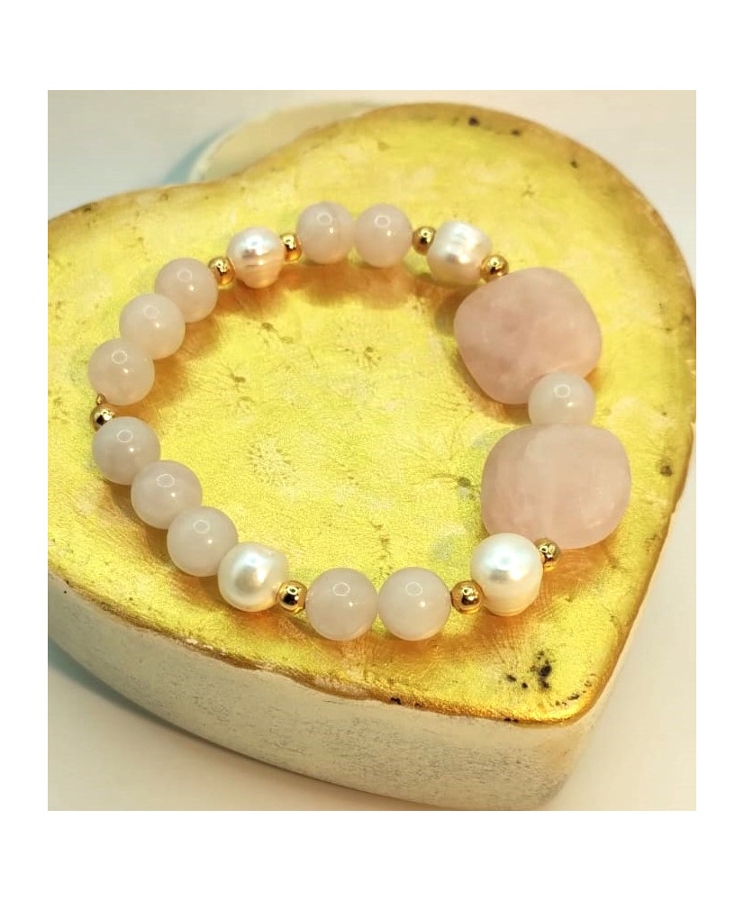 PULSERA CUARZO ROSA Y PERLA