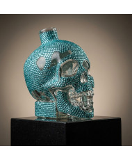 Sales energéticas con botella de cráneo decorada con cristales azul agua