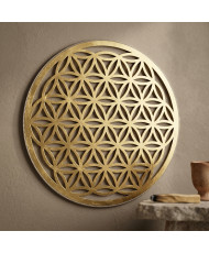 Flor de la vida  mdf con láminas de oro y cristales
