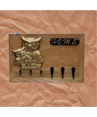 Porta Llaves Mamá Búho de Madera Natural ⭐