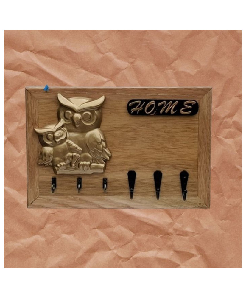 Porta Llaves Mamá Búho de Madera Natural ⭐