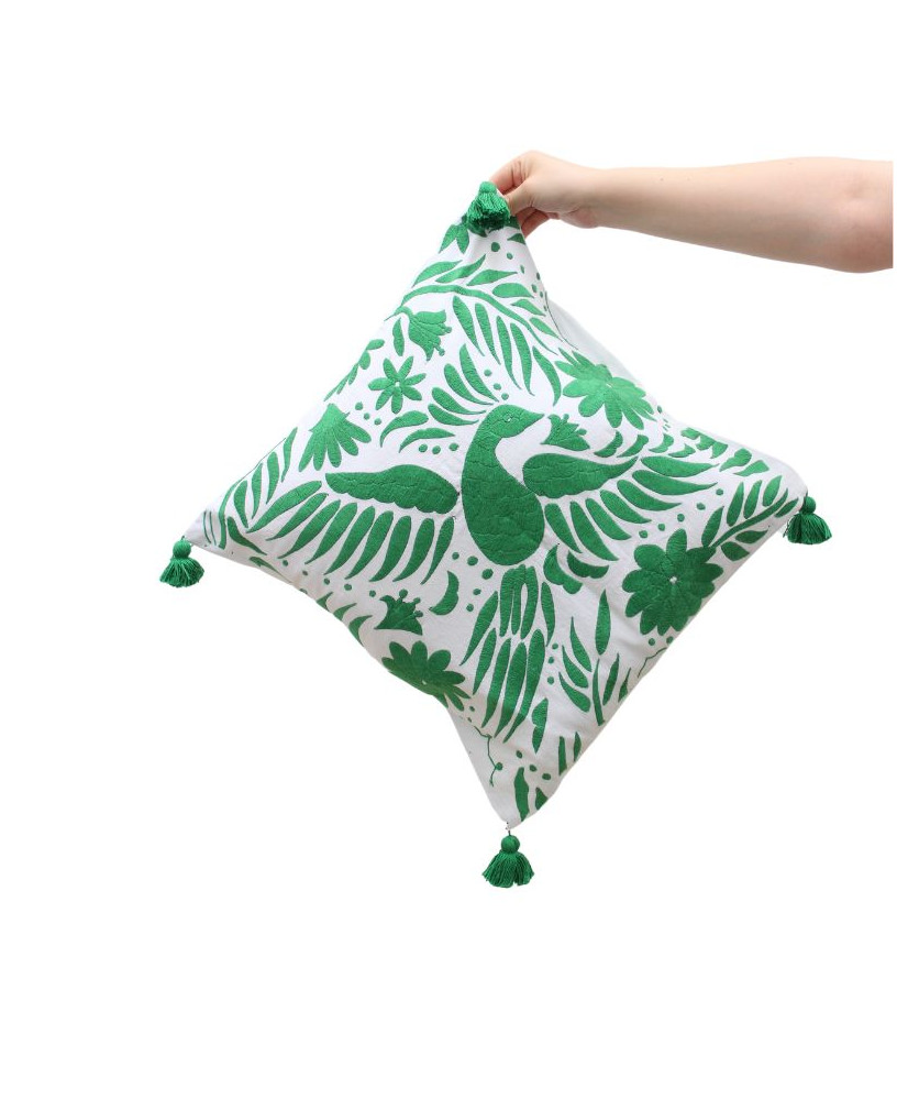 Cojín Pavorreal otomí  (tonos frios)