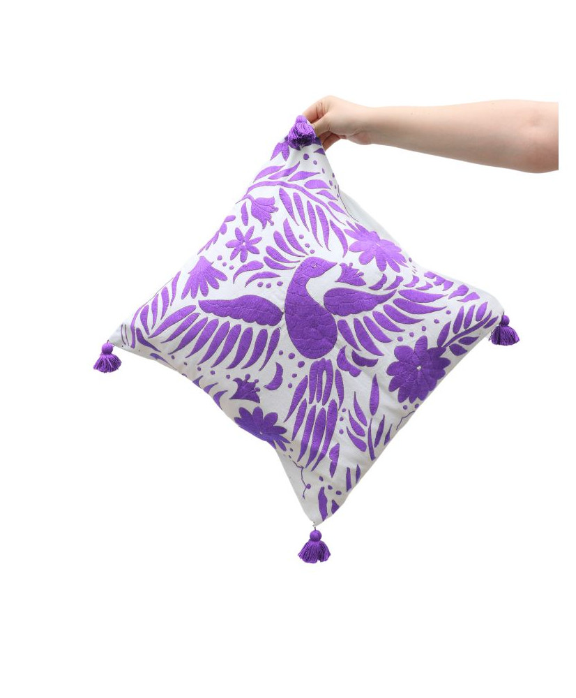 Cojín Pavorreal otomí  (tonos frios)