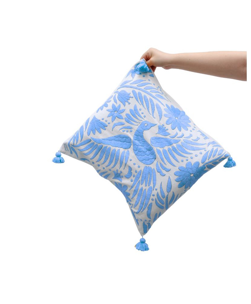 Cojín Pavorreal otomí  (tonos frios)