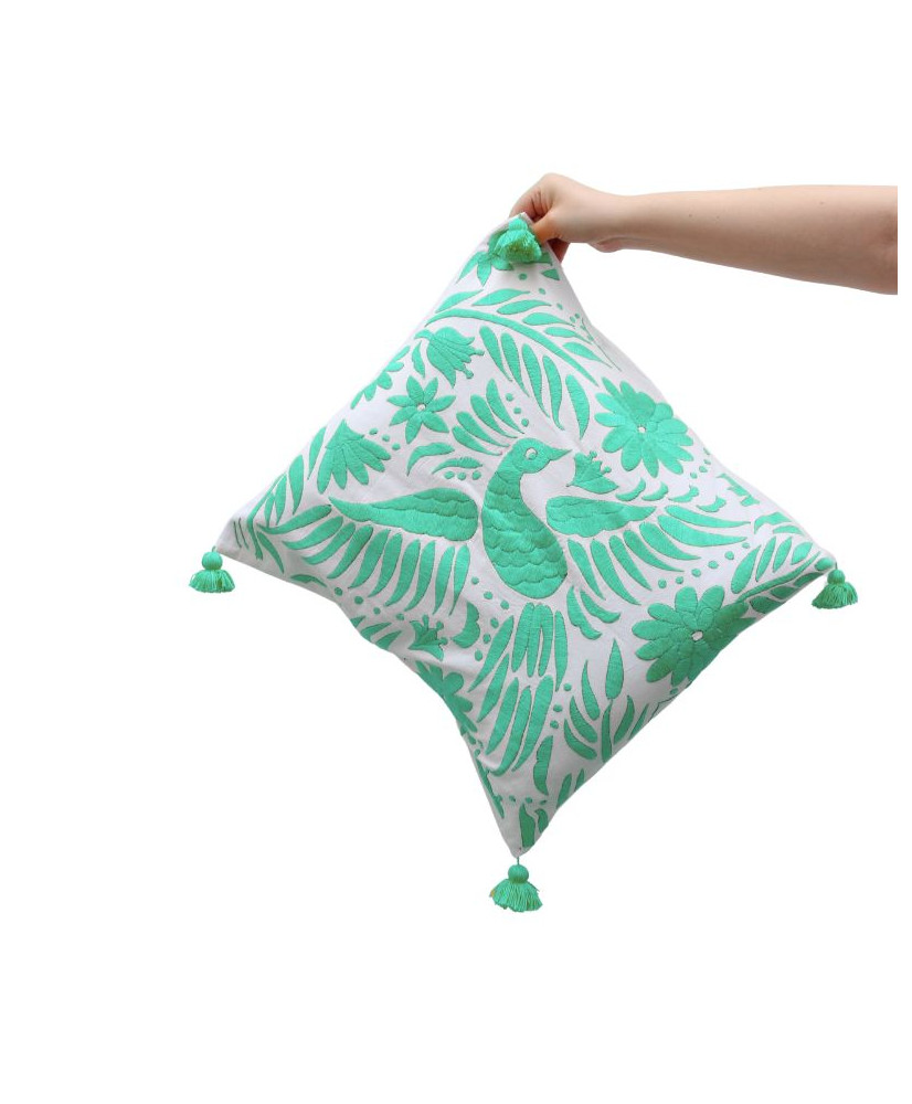 Cojín Pavorreal otomí  (tonos frios)