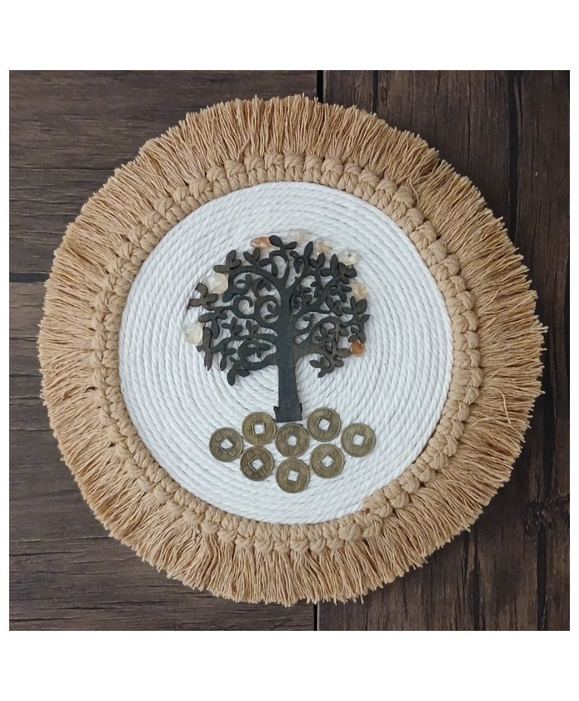 Decoración de pared artesanal del Árbol de la vida, Citrino y Monedas. Adorno colgante holístico, decoración para hogar.