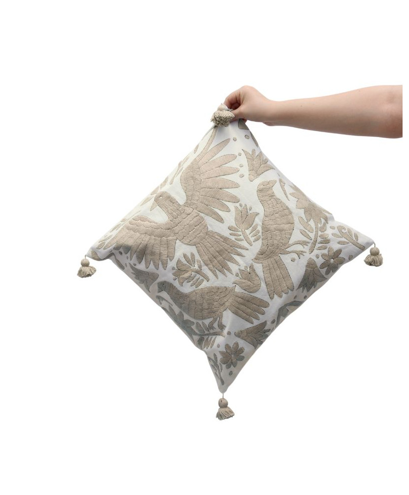 Cojín Otomí Palomas (Tonos Neutros)