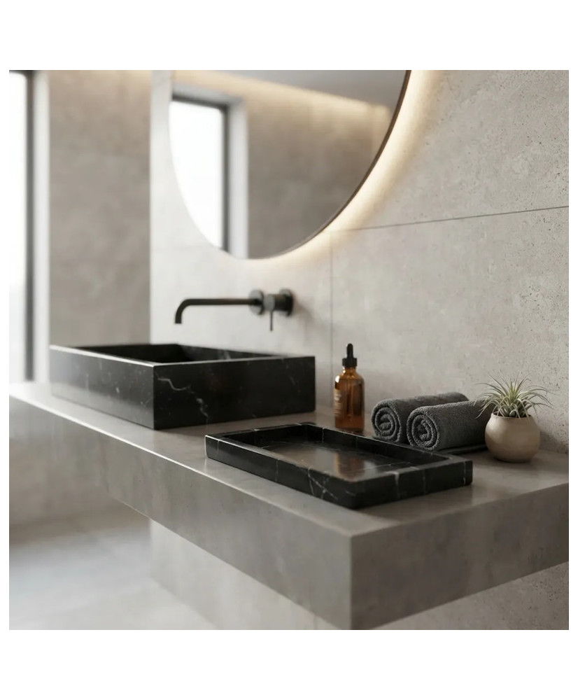 Charola de Mármol Negro y Blanco 25x15 cm | Casa Stone