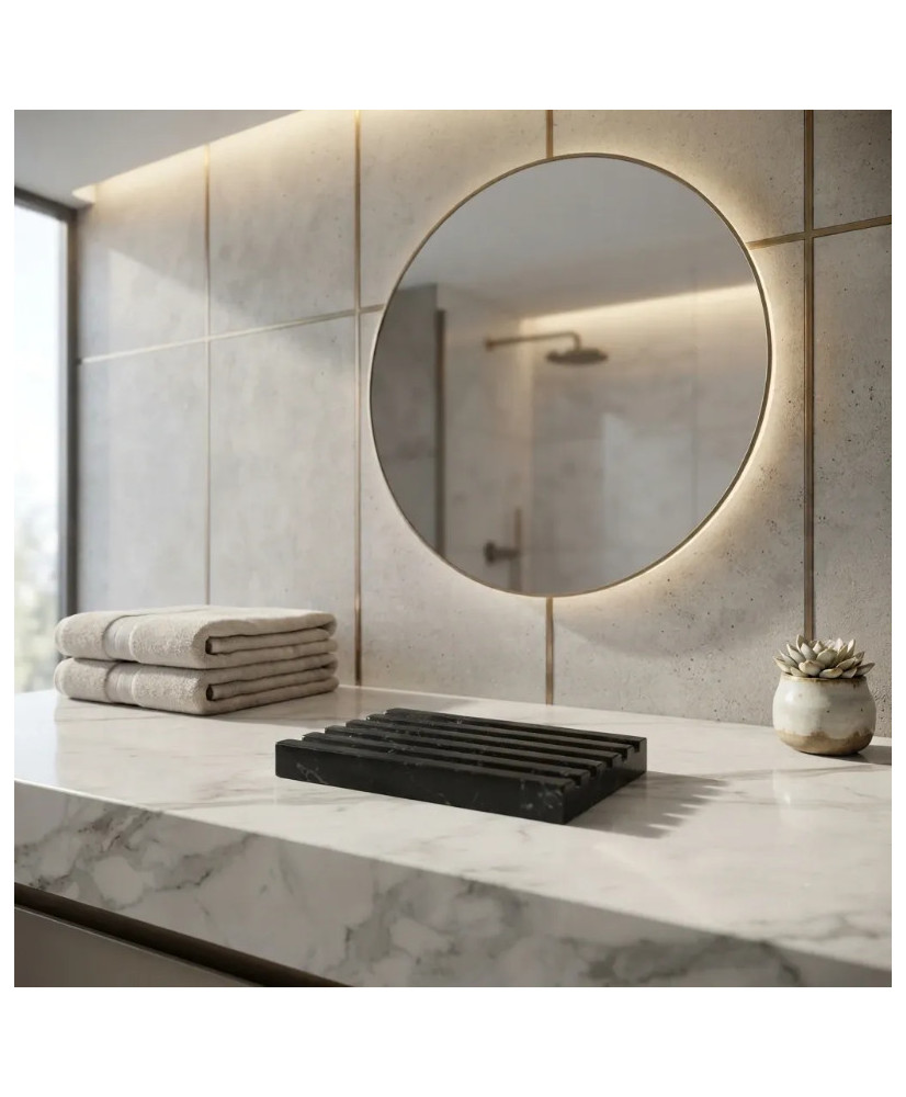 Jabonera de Mármol Blanco y Negro con Canales | Casa Stone