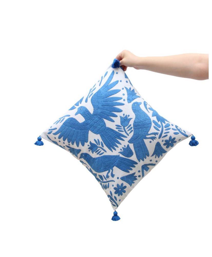 Cojín Otomí palomas (tonos frios)