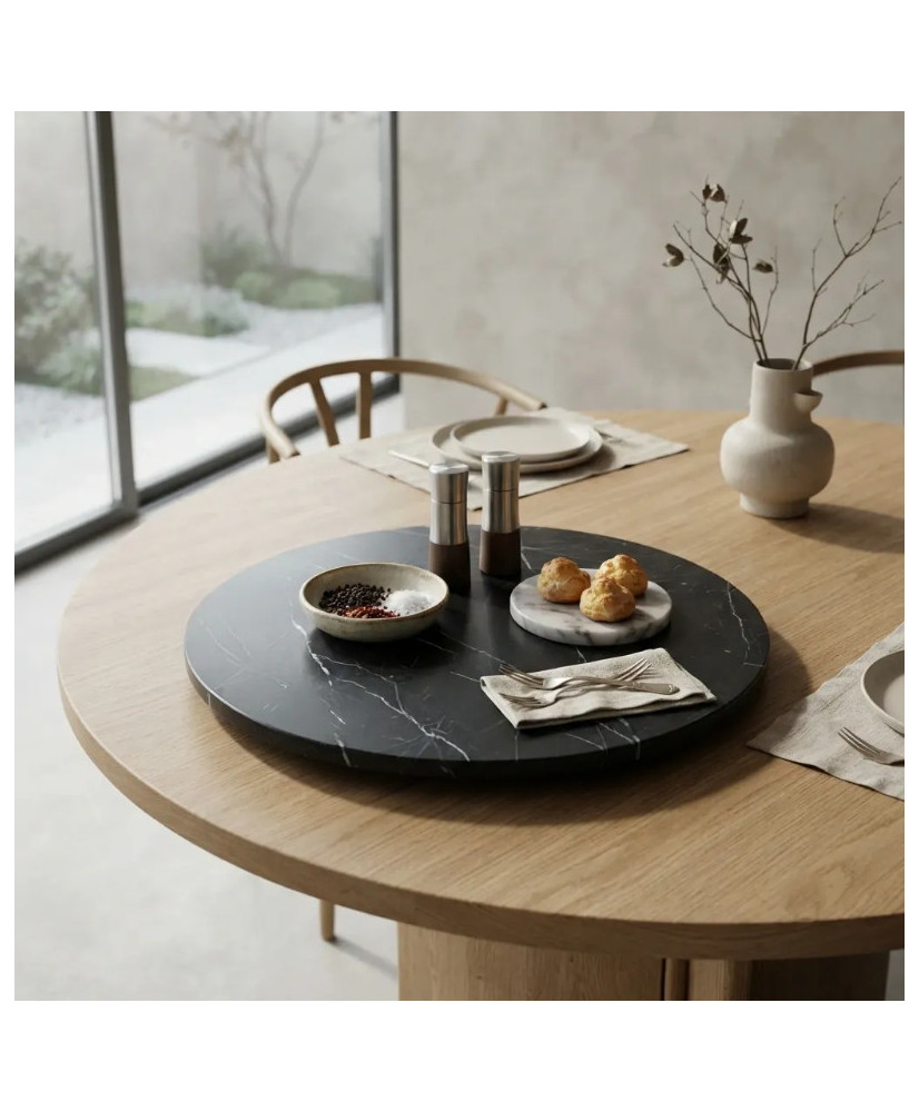 Lazy Susan de Mármol Negro | Bandeja Giratoria de Piedra Natural | Casa Stone