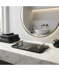 Charola con Asas de Mármol Negro y Blanco 30 × 20 cm | Casa Stone
