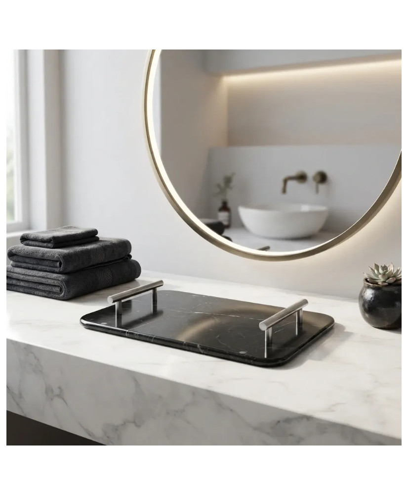 Charola de Mármol con Asas Negro y Blanco 30x20 cm | Casa Stone