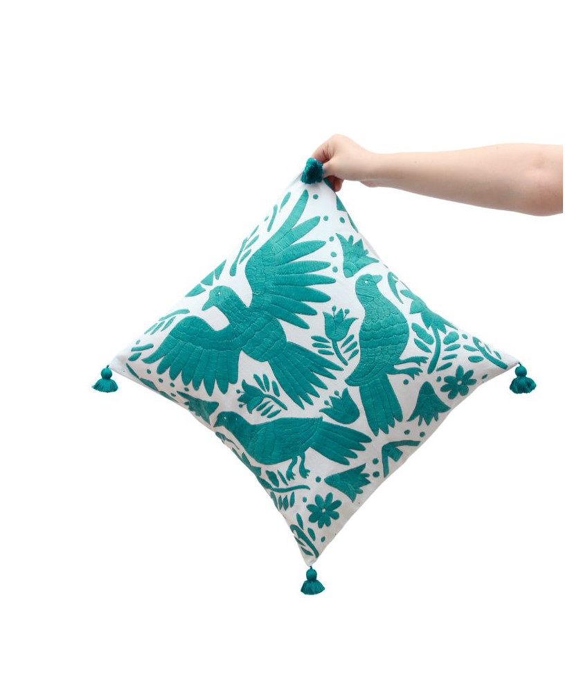 Cojín Otomí palomas (tonos frios)