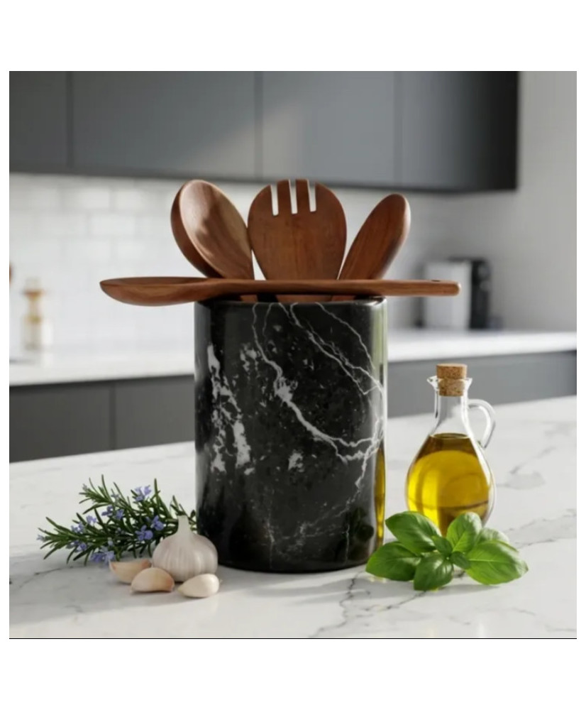 Porta Cucharas de Mármol Negro y Blanco 12x15 cm | Casa Stone