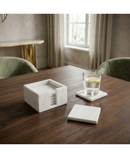 Portavasos Cuadrados de Mármol Blanco y Negro 10x10 cm | Casa Stone