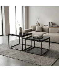 Mesa Imperial de Mármol Negro con Acero 55x55 cm | Casa Stone