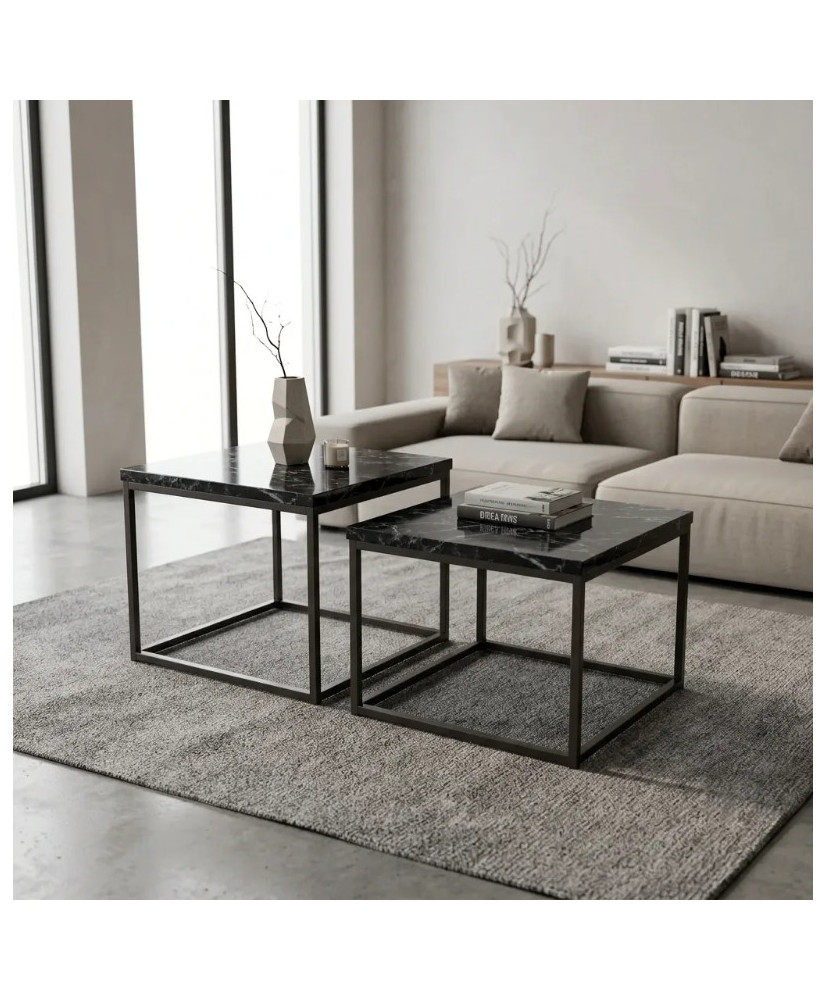 Mesa Imperial de Mármol Negro con Acero 55x55 cm | Casa Stone