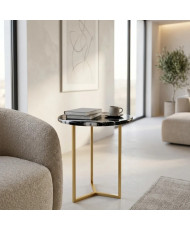Mesa Lateral Redonda de Mármol Negro 45 cm con Base de Acero Dorado | Casa Stone