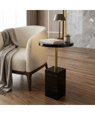 Mesa Lateral Nogal de Mármol Negro y Acero 35 × 60 cm | Casa Stone