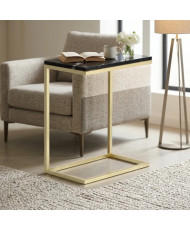 Mesa Lateral Clip de Mármol Negro 40 × 20 × 60 cm con Base Dorada | Casa Stone