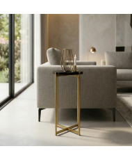 Mesa Lateral para Café de Mármol Negro 30 × 60 cm con Base Dorada | Casa Stone